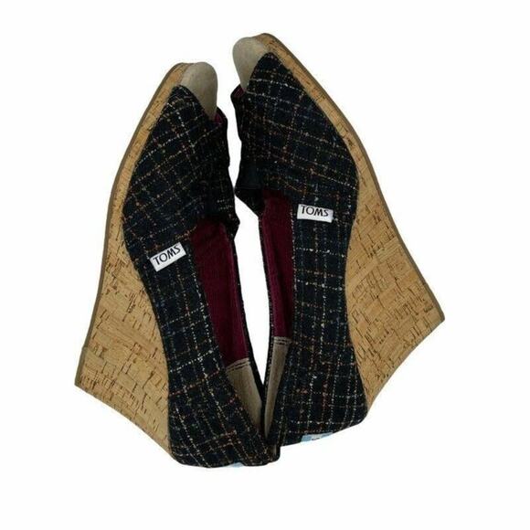 Toms Emma Classic Pump Wedge Heels Shoes Multicolor Plaid Slip On 8 M - Picture 6 of 9